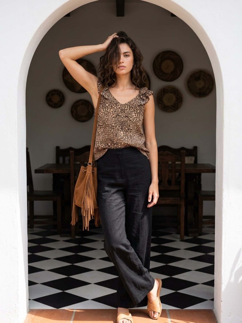 entro  Leopard Print Sleeveless Top - Tan & Black